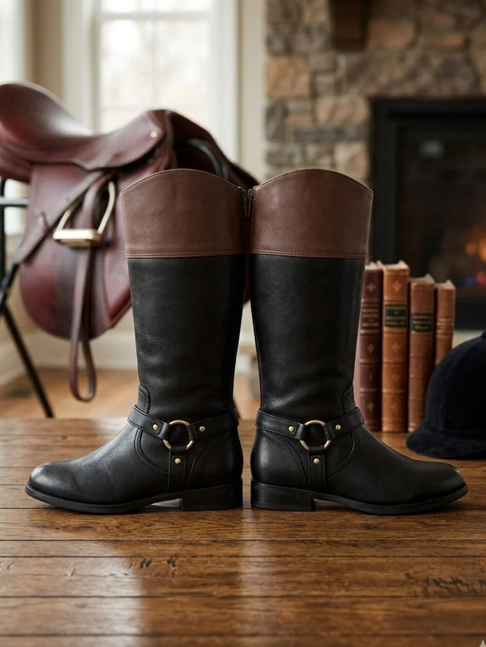Janie and Jack Kids Colorblock Equestrian Riding Boots Black Brown Size 9T